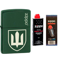 Фото Комплект Zippo Зажигалка 221 ZLTR Тризуб + Бензин + Кремни в подарок
