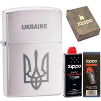 Фото Подарочный набор Zippo Зажигалка 200-U + Бензин 3141 + Коробка + Кремни 2406