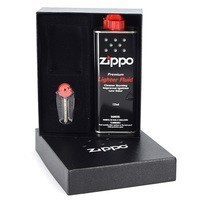 Комплект Zippo Зажигалка 204B + Бензин + Подарочная упаковка + Кремни в подарок