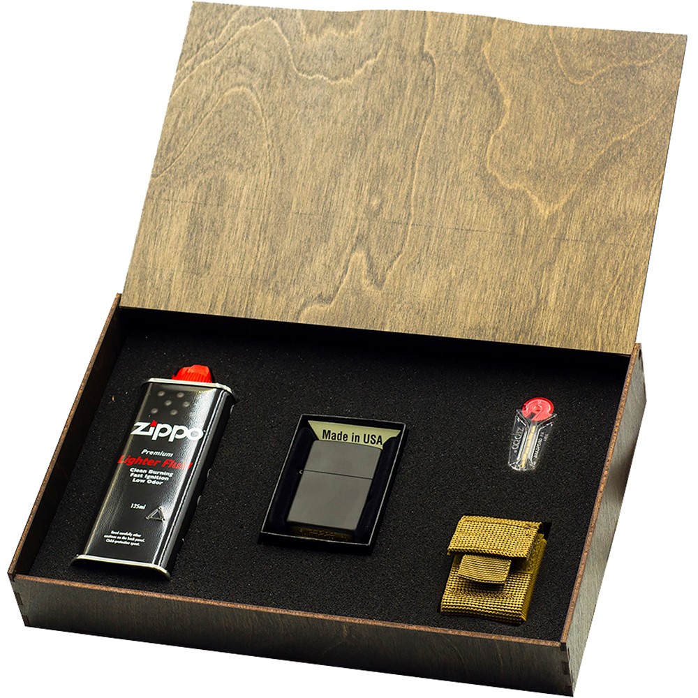 Подарочный набор Zippo Зажигалка 218 + Коробка + Бензин + Кремни + Чехол на пояс Койот video