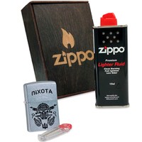 Фото Подарочный набор Zippo Зажигалка 207PT Піхота + Коробка + Бензин 3141 + Кремни 2406