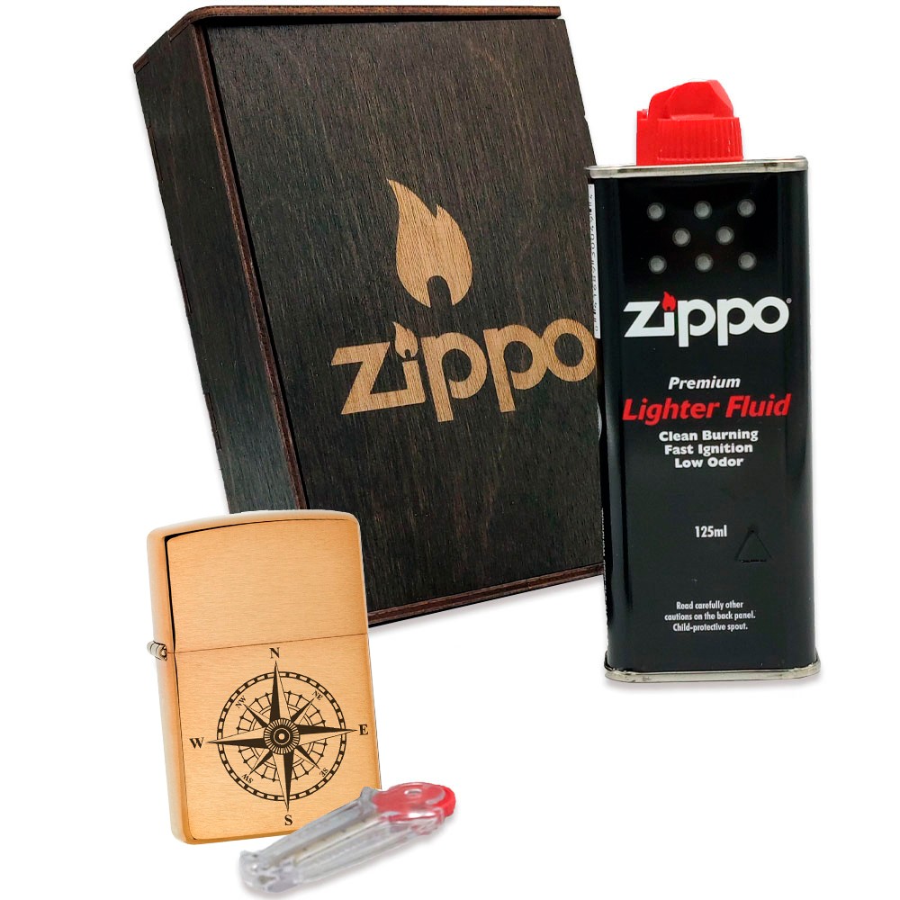 Подарочный набор Zippo Зажигалка 204 BRV Rose of Wind + Коробка + Бензин 3141 + Кремни 2406 video