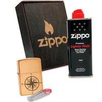 Подарочный набор Zippo Зажигалка 204 BRV Rose of Wind + Коробка + Бензин 3141 + Кремни 2406