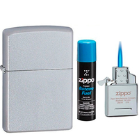 Комплект Zippo Зажигалка 205 CLASSIC satin chrome + Газовый инсерт к зажигалкам + Газ для зажигалок
