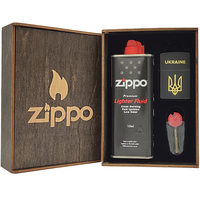 Фото Подарочный набор Zippo Зажигалка 218-U + Коробка + Бензин 3141 + Кремни 2406
