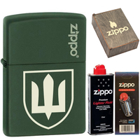 Фото Комплект Zippo Зажигалка 221 ZLTR Тризуб + Подарочная упаковка + Бензин + Кремни
