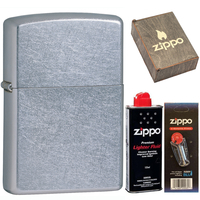 Фото Комплект Zippo Зажигалка 207 CLASSIC street chrome + Бензин + Кремни + Подарочная коробка