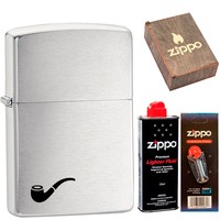 Фото Комплект Zippo Зажигалка Zippo 200PL + Подарочная упаковка + Бензин + Кремни