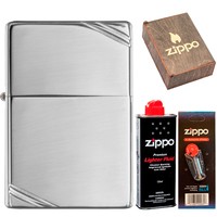 Фото Комплект Zippo Зажигалка Zippo 260 CLASSIC vintage high polish chrome + Подарочная упаковка + Бензин + Кремни